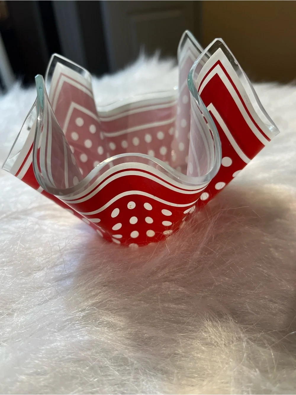 Chance Brothers Red/White Polka Dot Handkerchief Vase
